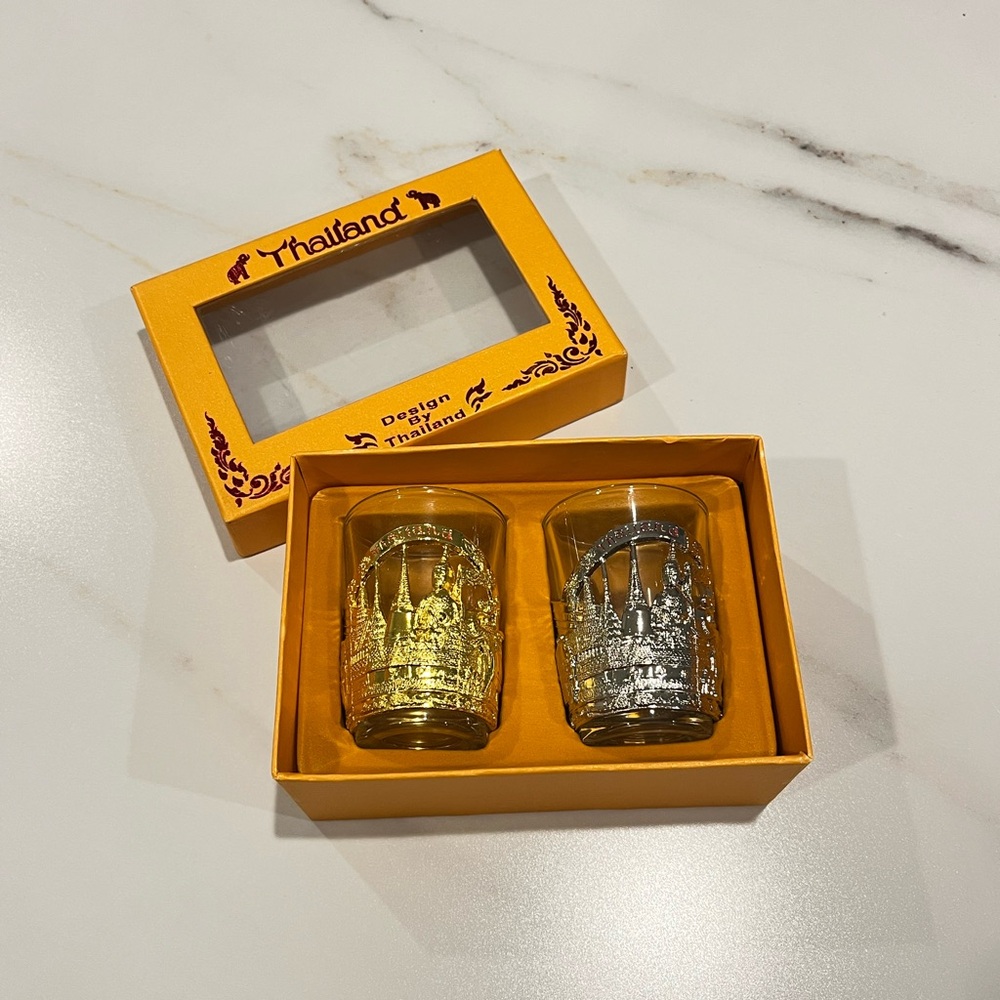 Thailand Shot Glasses Gold And Silver Elephant Souvenir Shot Glasses Set Of 2